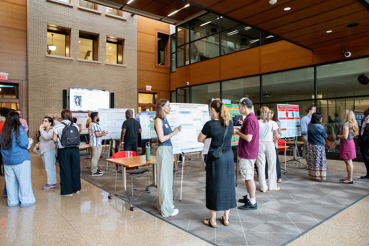 poster fair in the lobby of the Education building