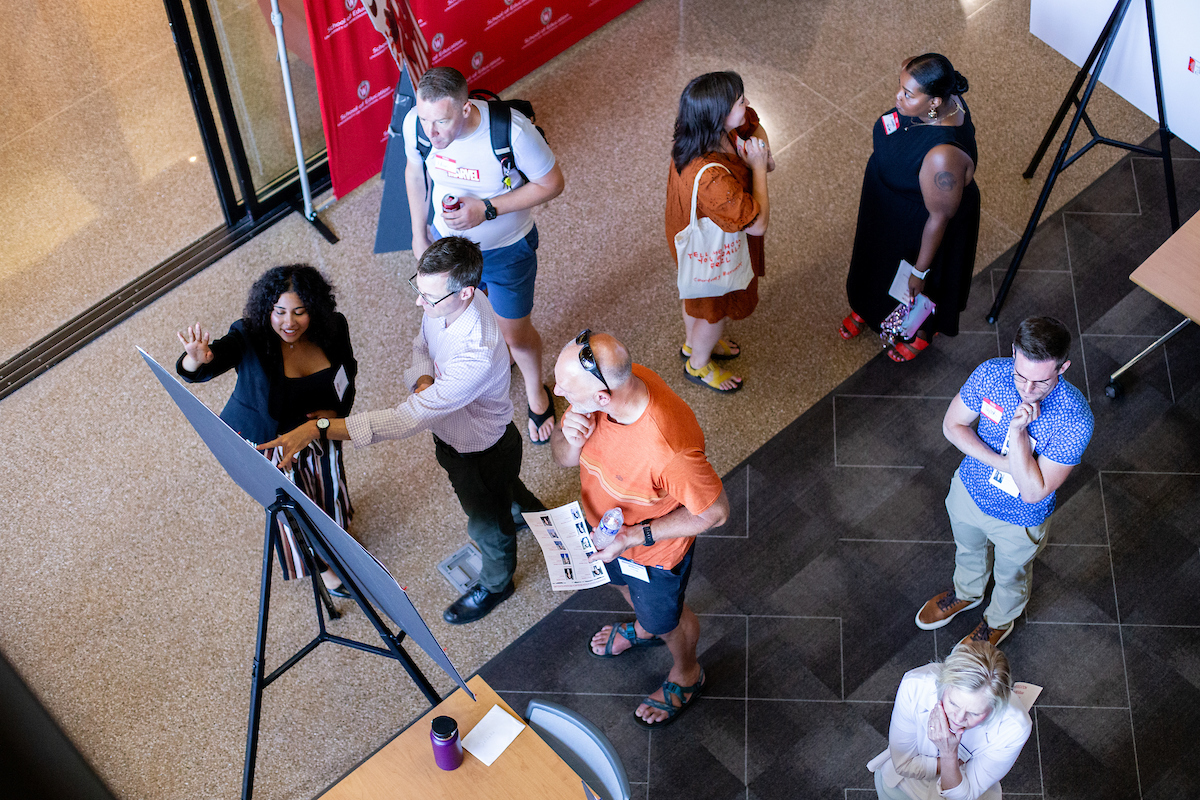 poster fair in the lobby of the Education building