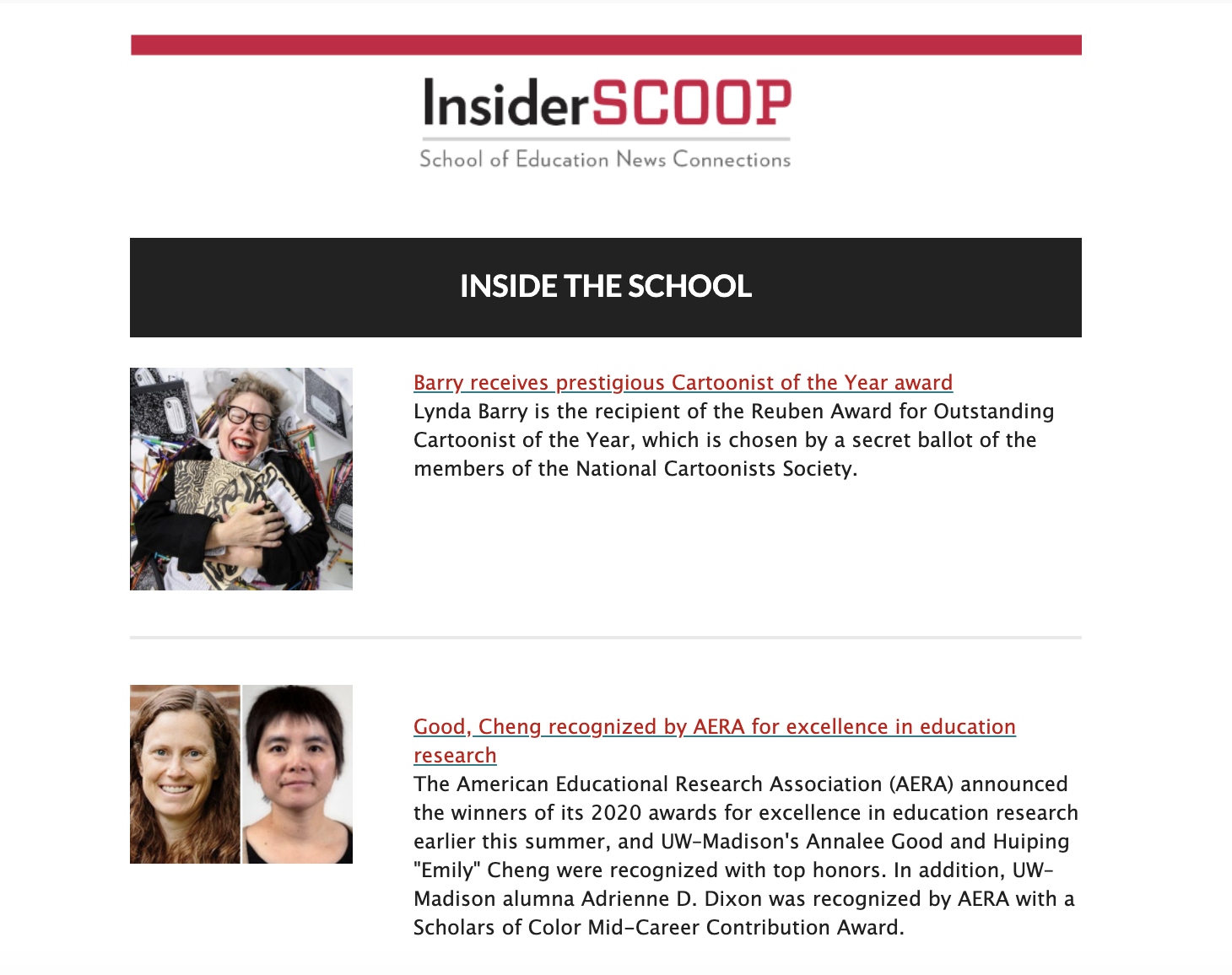 screenshot of Inside Scoop newsletter