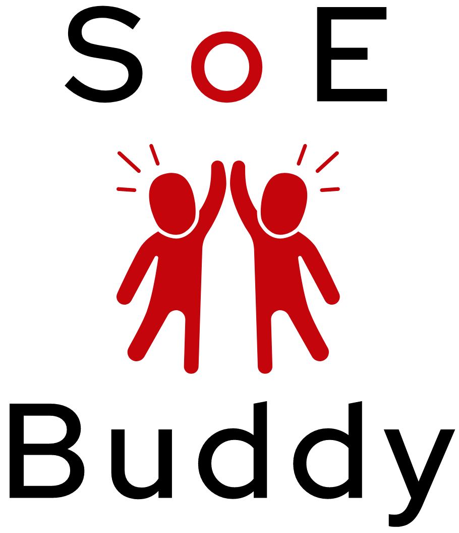 The SoE Buddy program logo showing two people clapping their hands together in the middle.