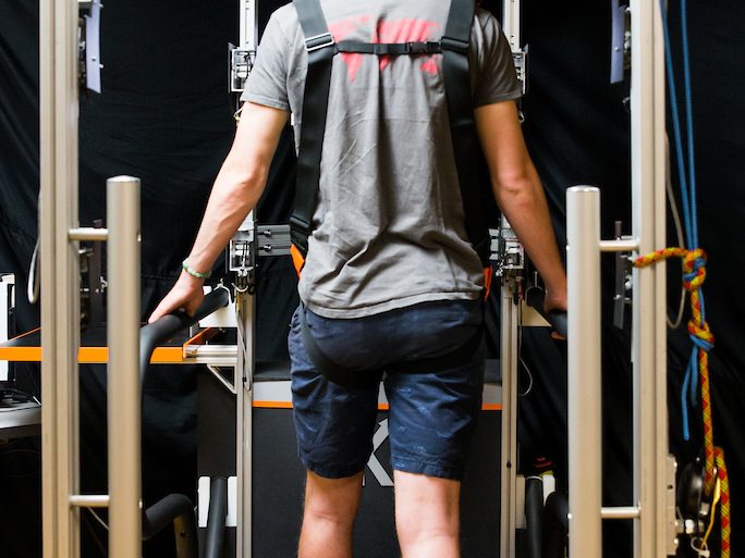 Student on biomechanics machine.
