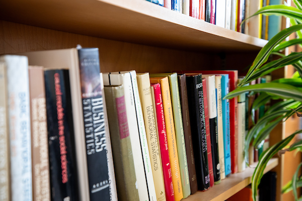 Booked arranged on a shelf
