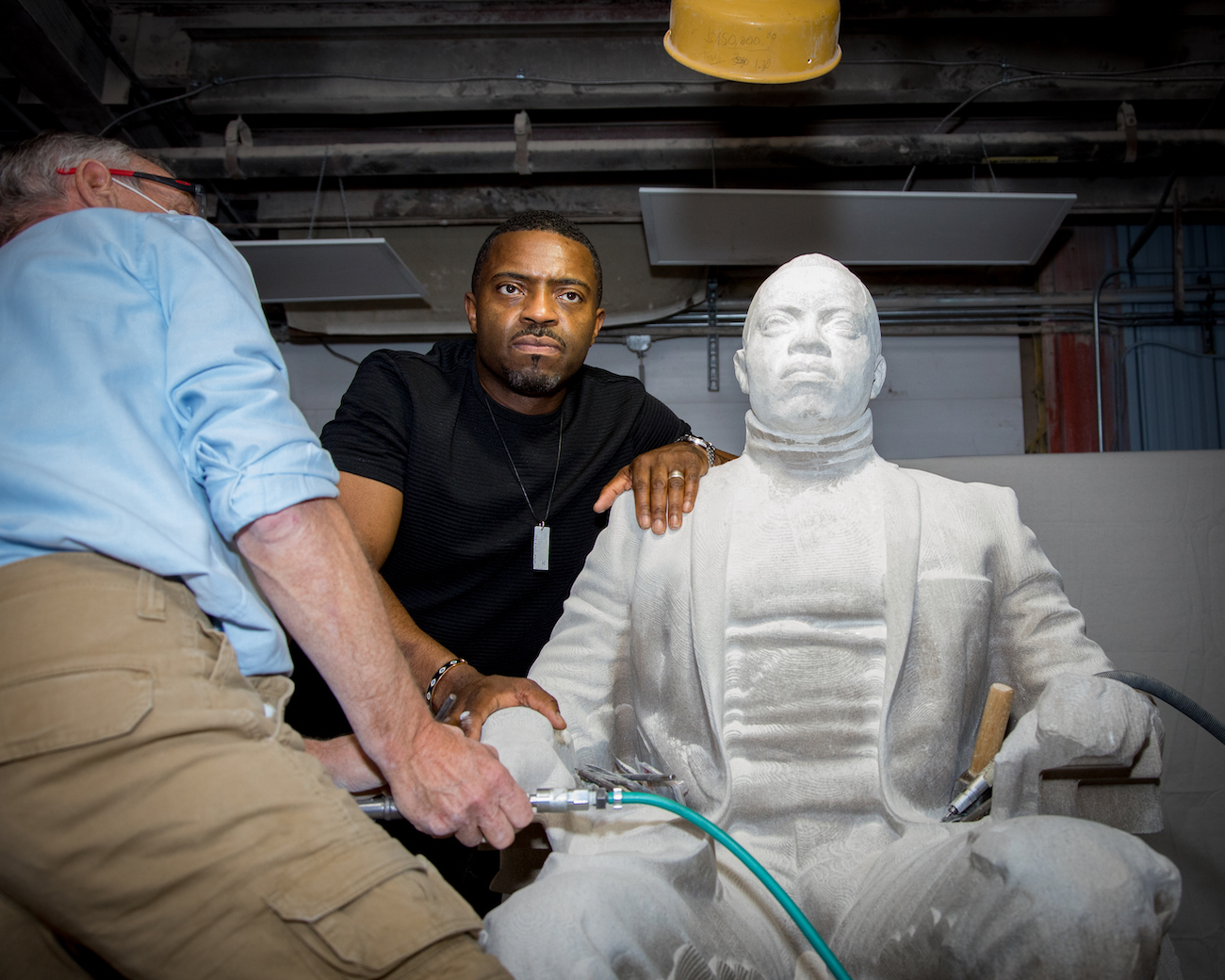Faisal Abdu'Allah with Italian sculptor Martin Foot working on