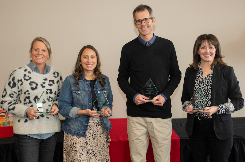 Pictured are Rockwell Award recipients (left-to-right) Patricia Fortune, Marguerite Fairchild-Gόngora, Josh Reineking, and Malia Konsitzke.