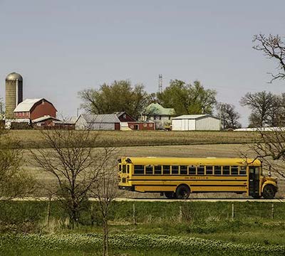 A school bus in a rural area