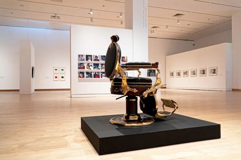 Faisal Abdu'Allah's barber's chair on exhibit at MMOCA