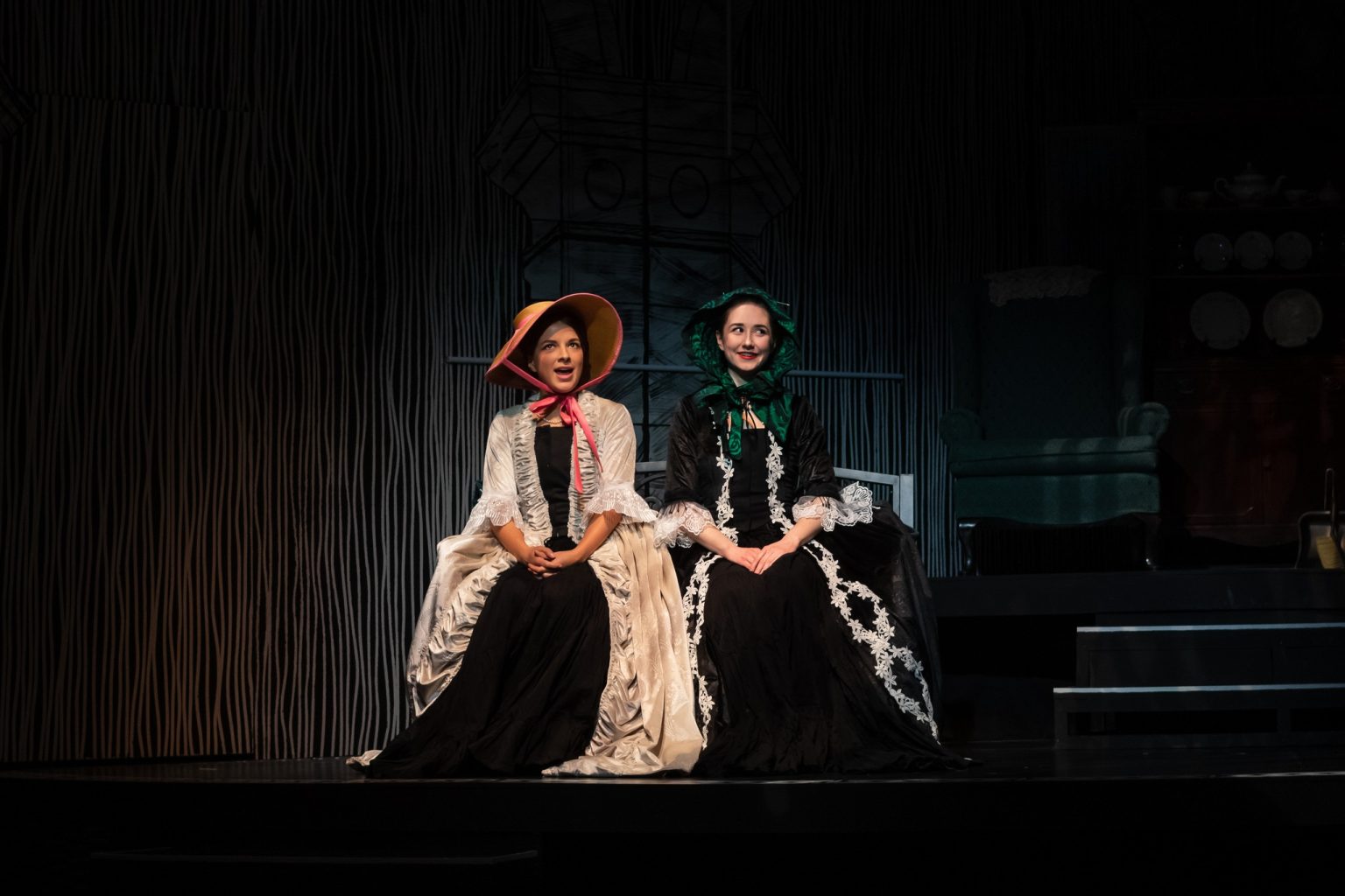 LaDue (left) performing in UW–Madison’s 2022 production of “Bonnets”