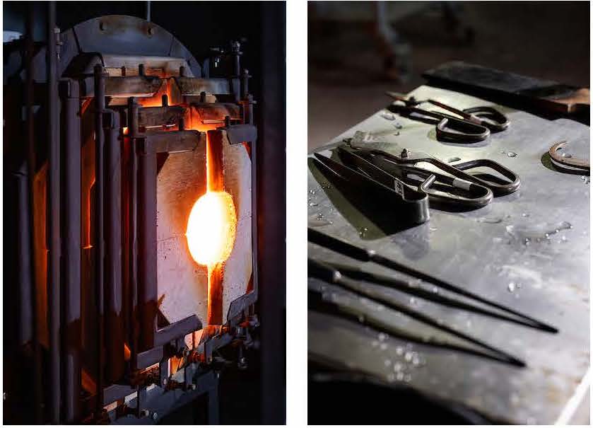 Glowing furnace and glass tools