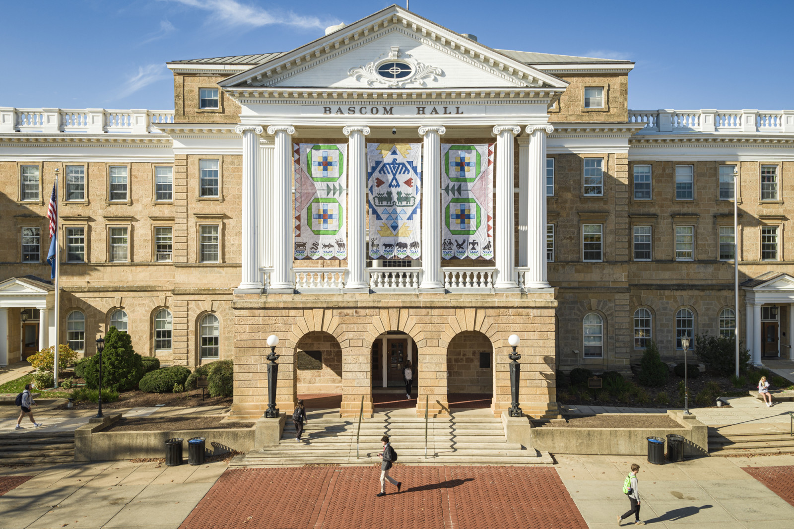o-Chunk banners hanging on Bascom Hall
