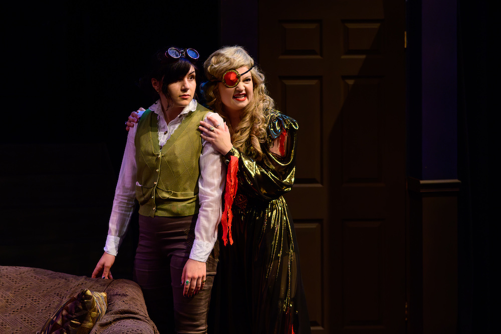 Tennessen (right) plays multiple characters in this season's campus production of “Ms. Holmes and Ms. Watson – Apt. 2B."
