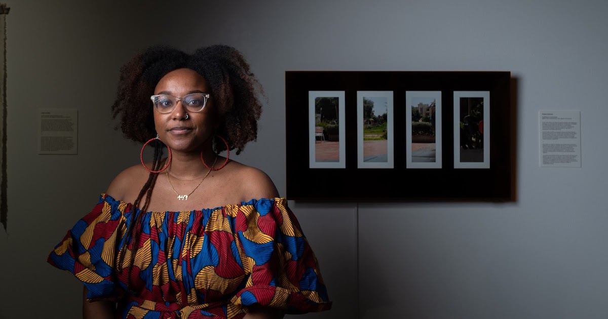 Ketema in front of her work “Untitled (▯▯▯▯),” 2022 (video, 6:28 minutes); Photo: Julius Schlosburg