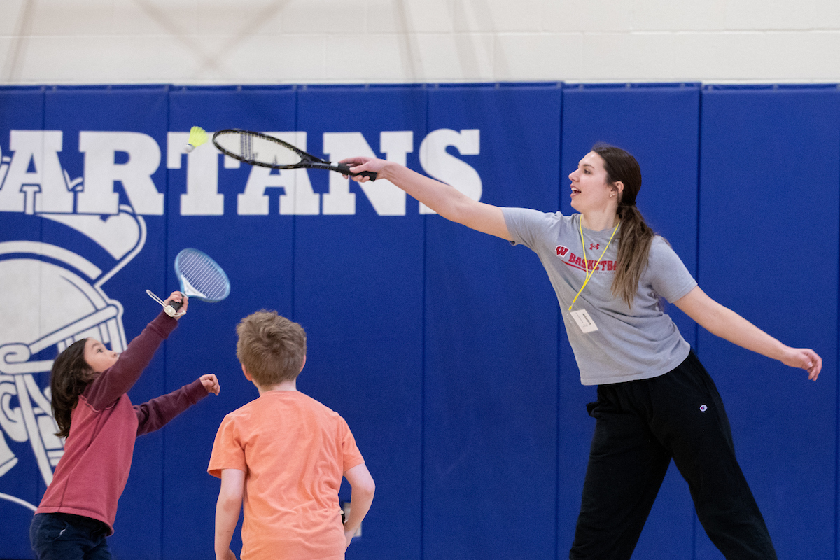 Kaycia Zimmerman playing with students