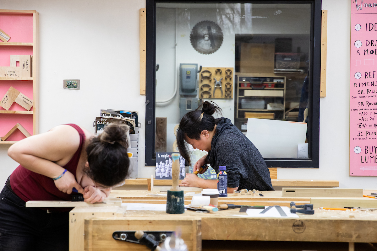 art students working on a project