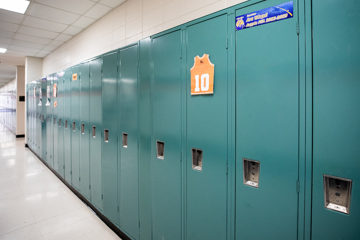 row of lockers in a elementary school