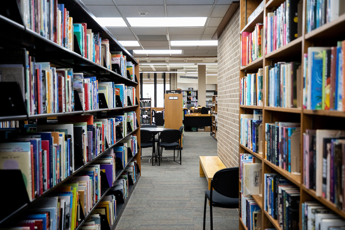 shelves in a library