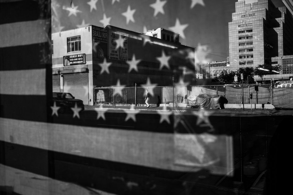 The Skid Row neighborhood of Downtown Los Angeles, with the State Building looming at the border of Main Street. From the project, "California Dreamin.'"