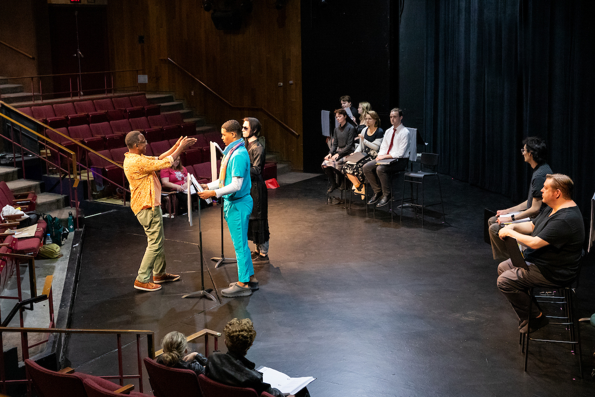 guest director harry waters works with students