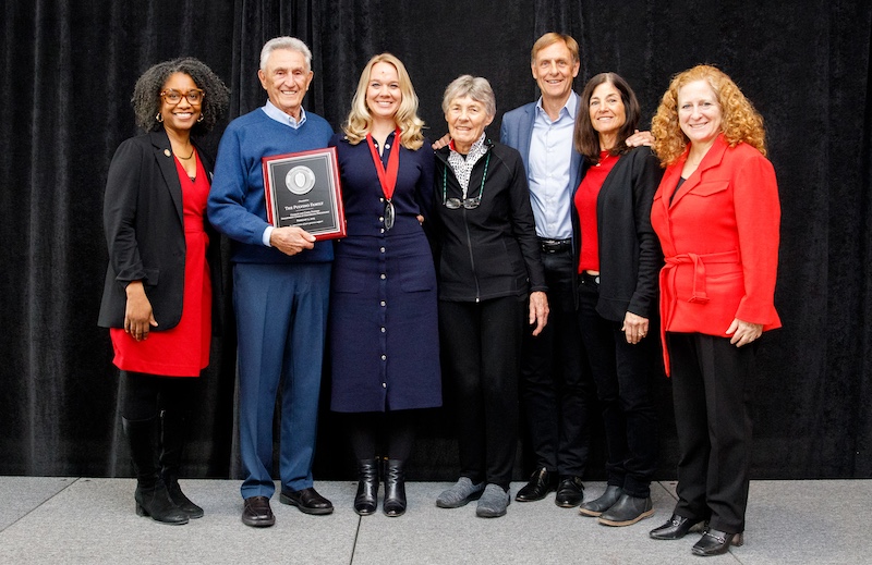 Dean Marcelle Haddix, Charles Pulvino, Mindi Thompson, Carol Pulvino, Todd Pulvino, Katie Pulvino, and Chancellor Jennifer Mnookin
