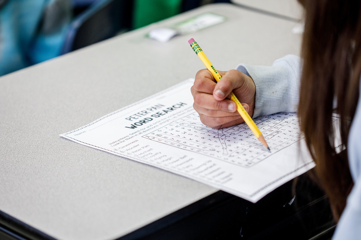 a child doing a word search