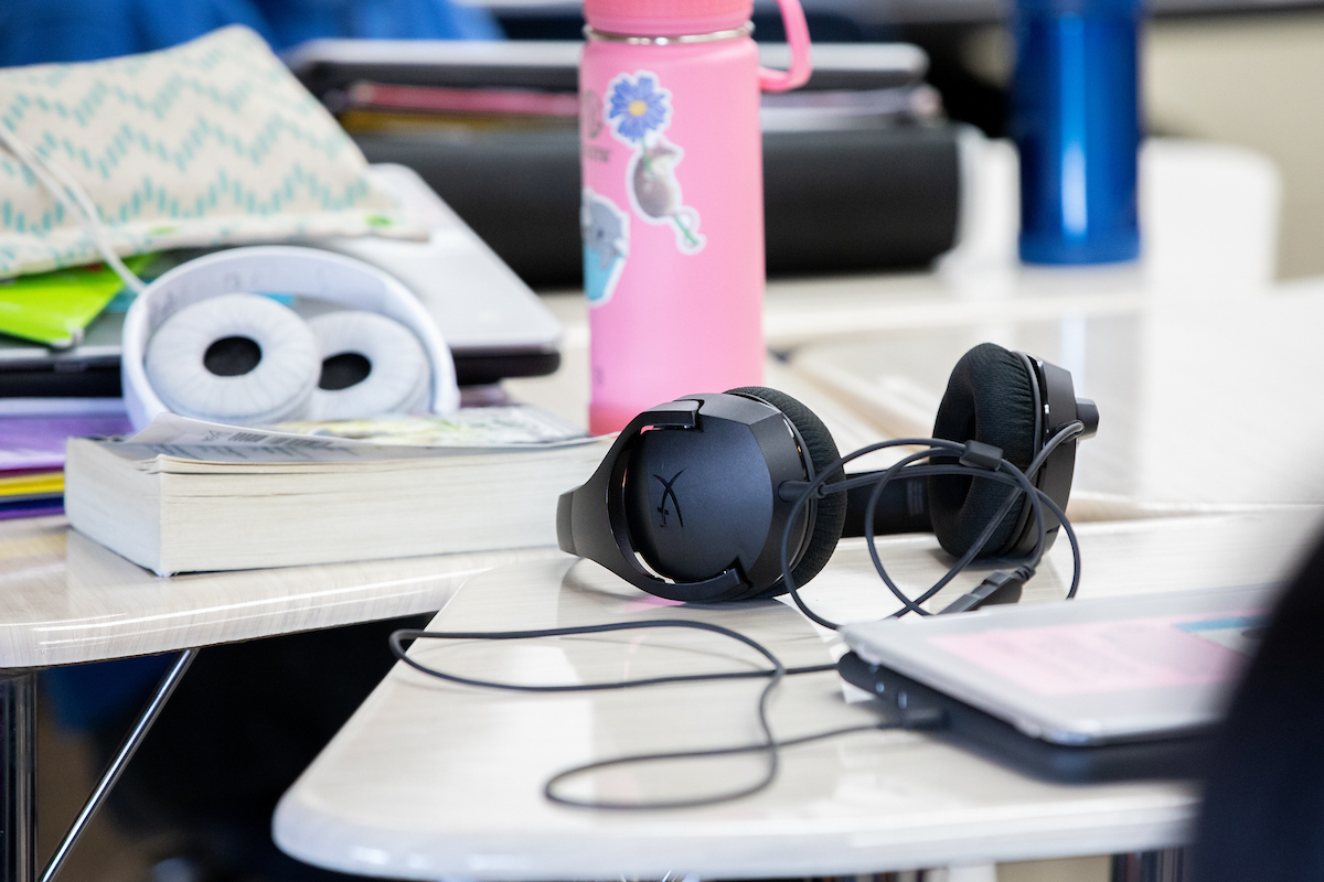 headphones on a table