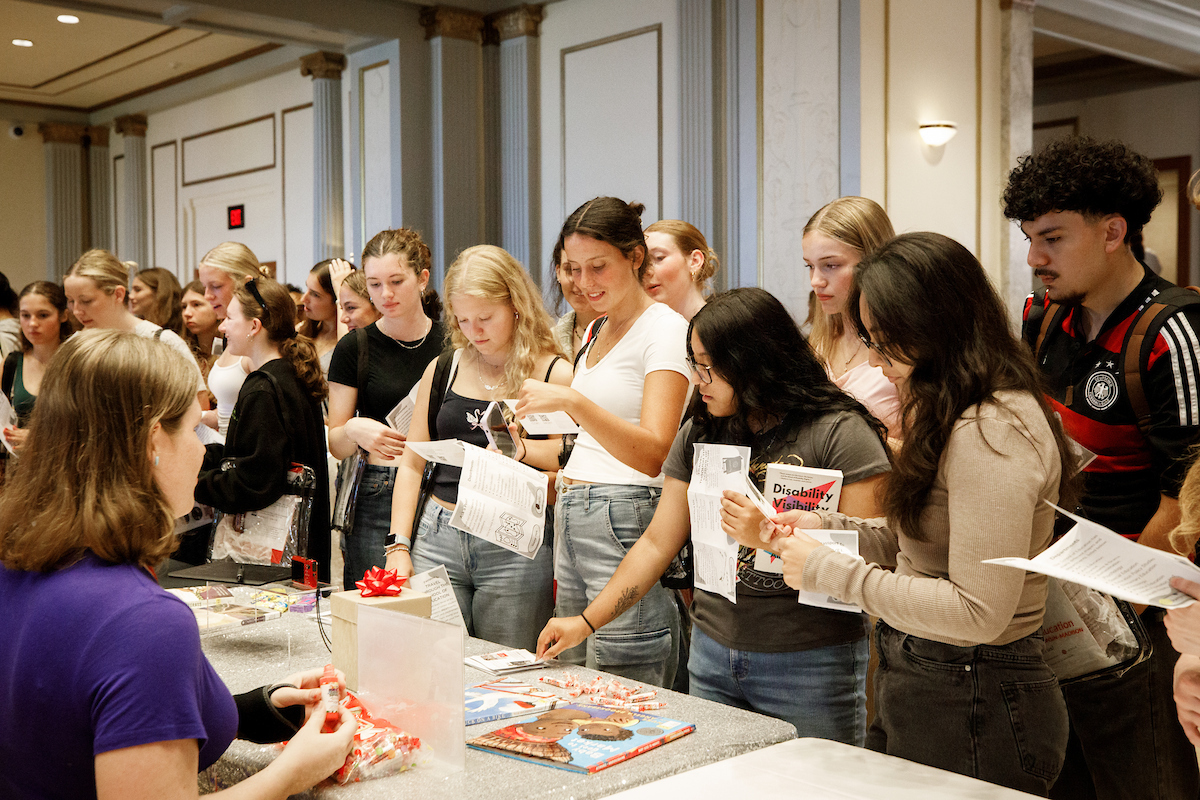 college students at a welcome event