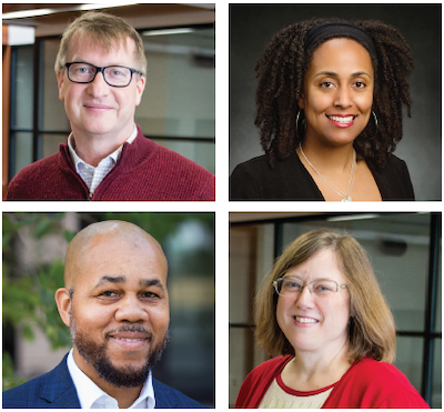 Clockwise from top left: Richard Halverson, Anjalé Welton, Carolyn Kelley, and John Diamond
