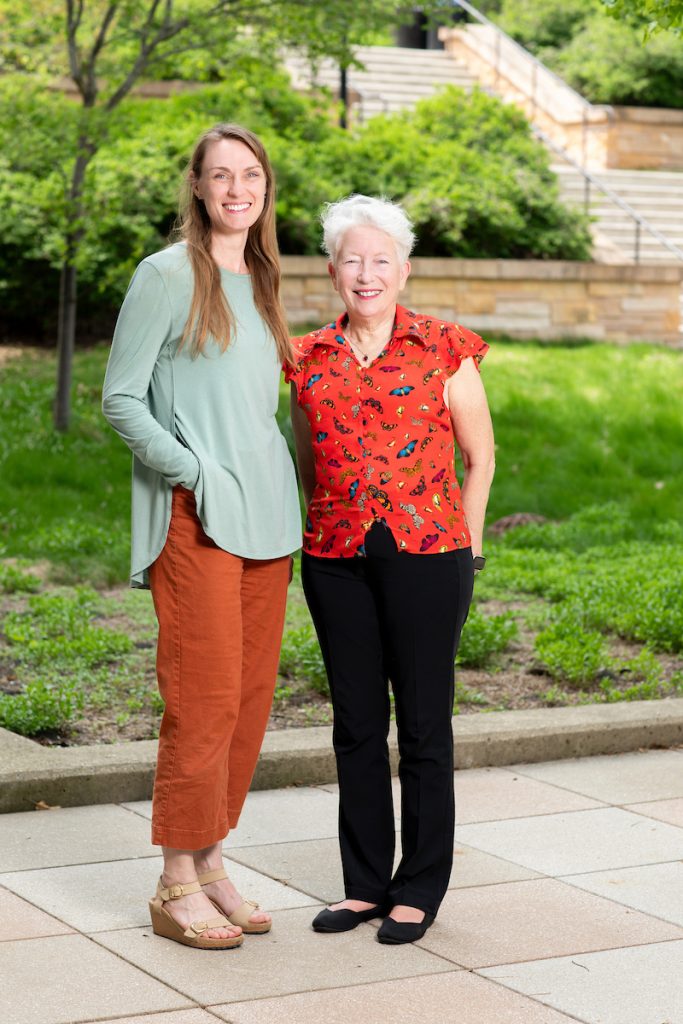 Kristen Kehl-Floberg and Dorothy Farrar Edwards posing outside