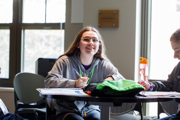 Students working at a table