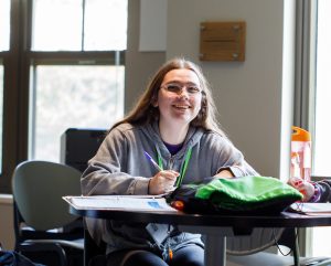 Students working at a table