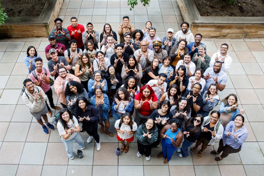 over head photo of a group of college students