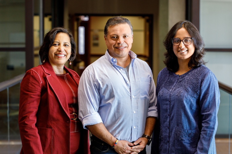 Mariana Castro (left-to-right), Diego Román, and Shamya Karumbaiah portrait photo.